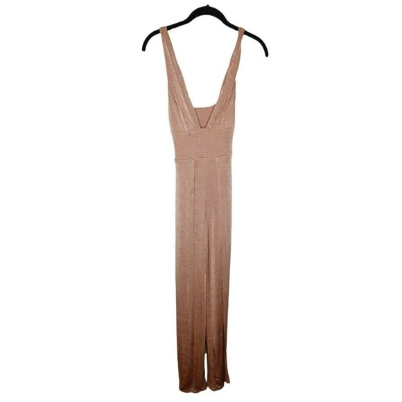 NEW ASOS DESIGN Plunge jumpsuit with split leg in slinky rose gold stretch 4 - Picture 4 of 12
